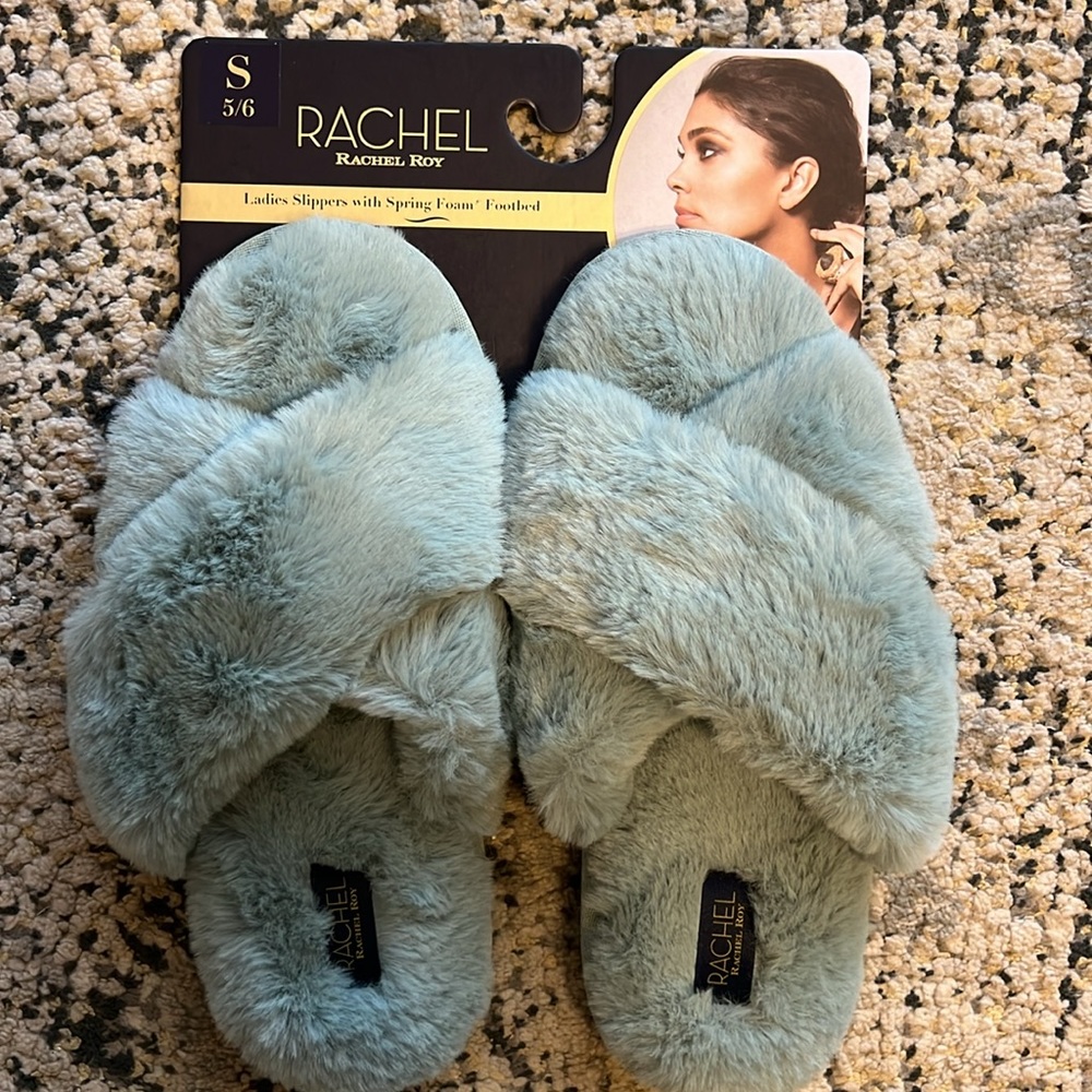 BRAND NEW Rachel Roy slippers. Size Small - fits size 5/6. Light teal colored.